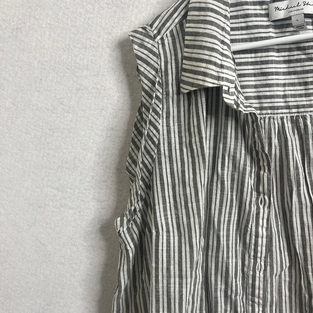 Michael Stars Los Angeles Striped Sleeveless Button Down Blouse L - Picture 5 of 7